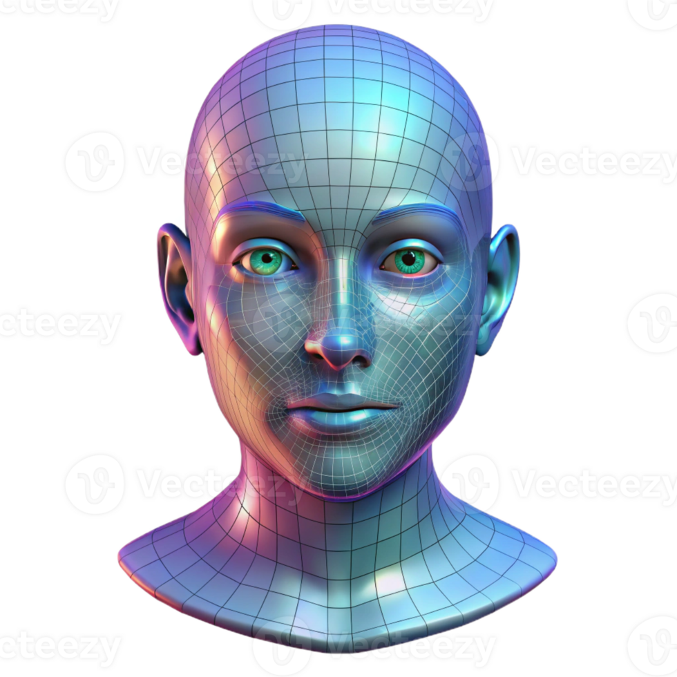 magnificent vintage Hologram Projection of a Human Face, digital grid effect exclusive png