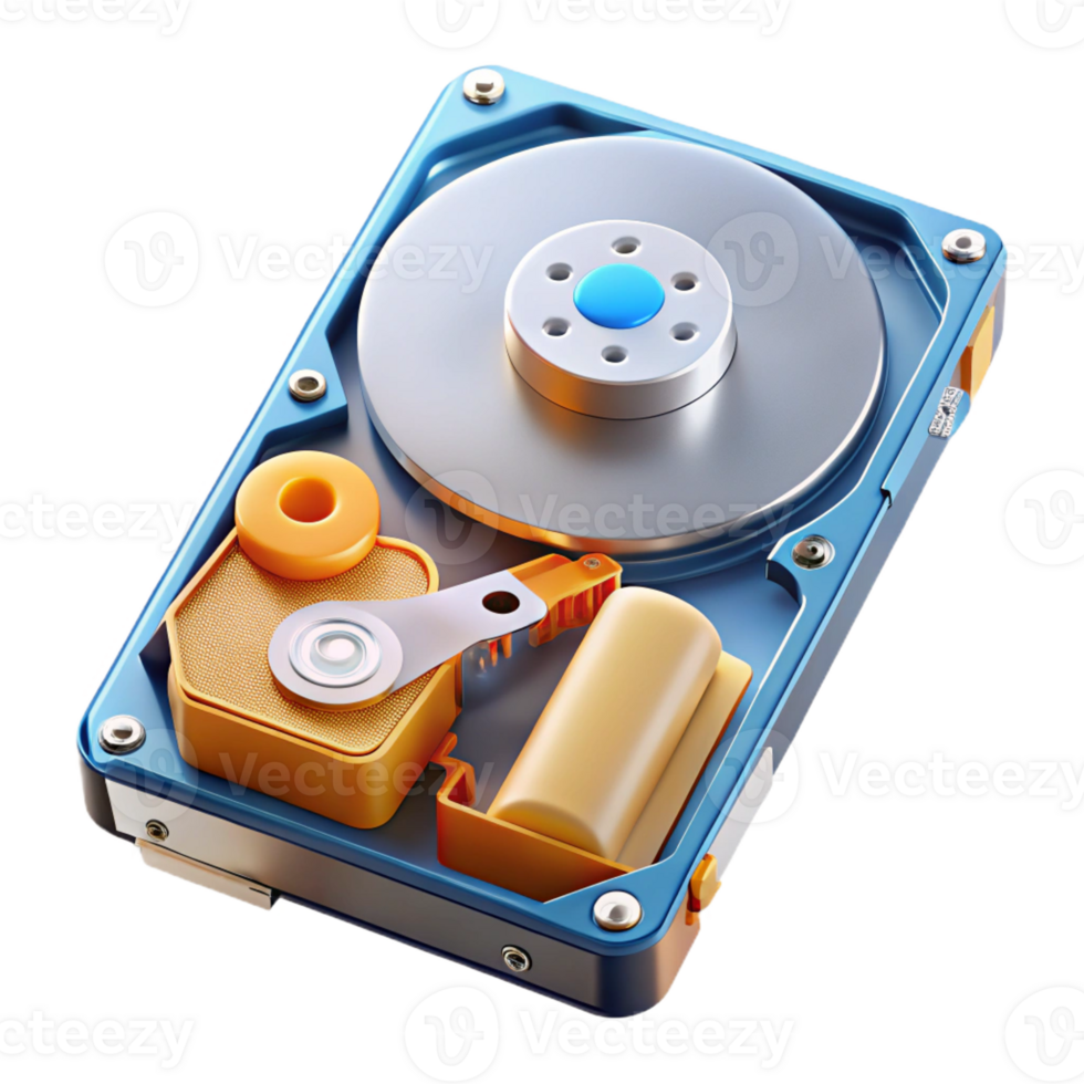 dramatic creative A hard drive, partially disassembled high quality png
