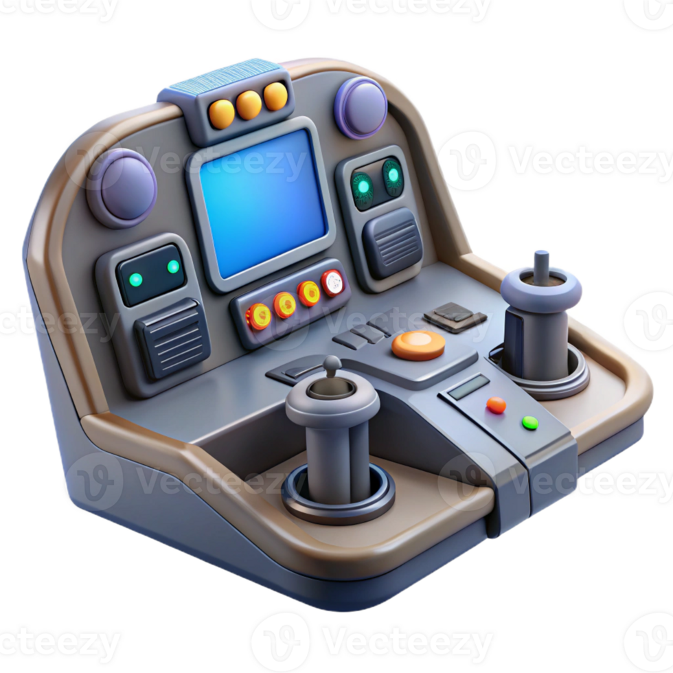vibrant vintage Spaceship Cockpit Control Panel, buttons, levers, screens exclusive png