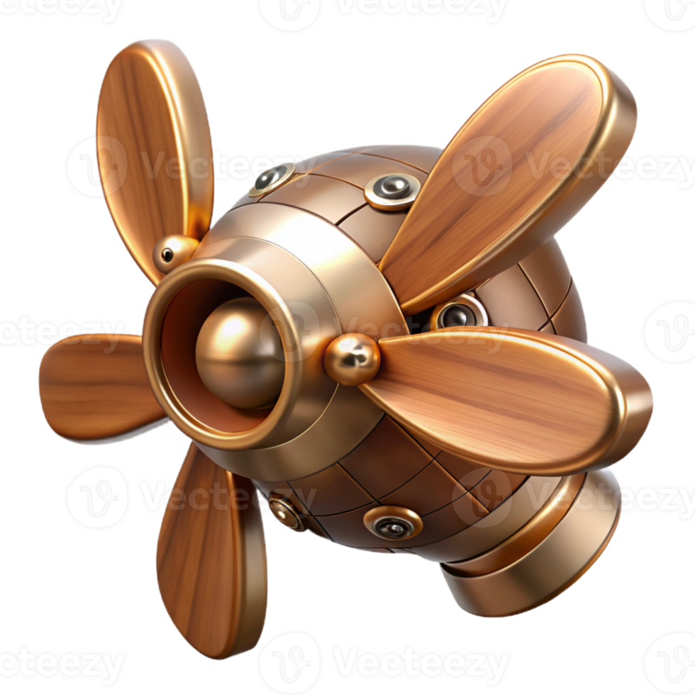 dramatic creative Steampunk airship propeller made of polished wood and copper detailed png
