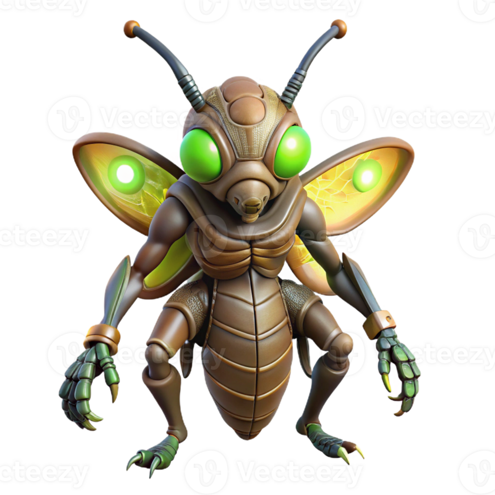 beautiful creative Alien insect with chitinous armor and glowing antennae high resolution png