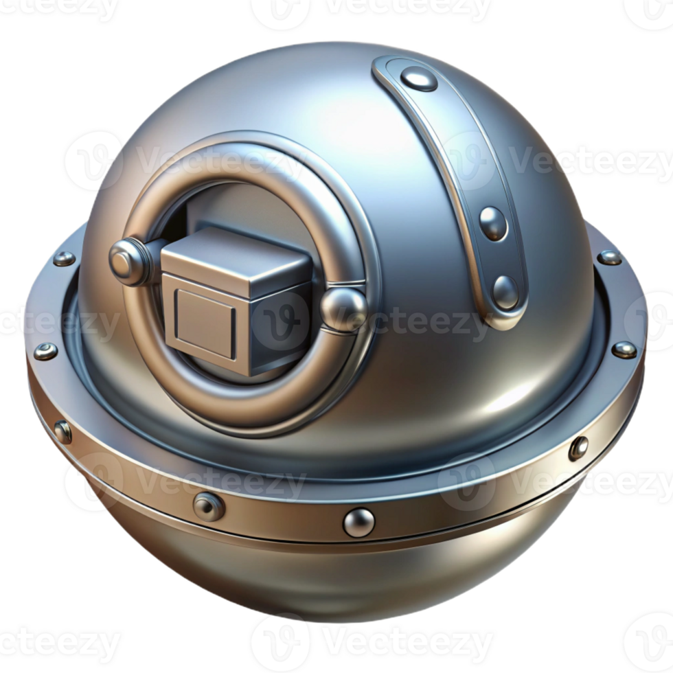 serene minimalist Space Capsule Hatch, circular, metallic, with locking mechanism detailed png