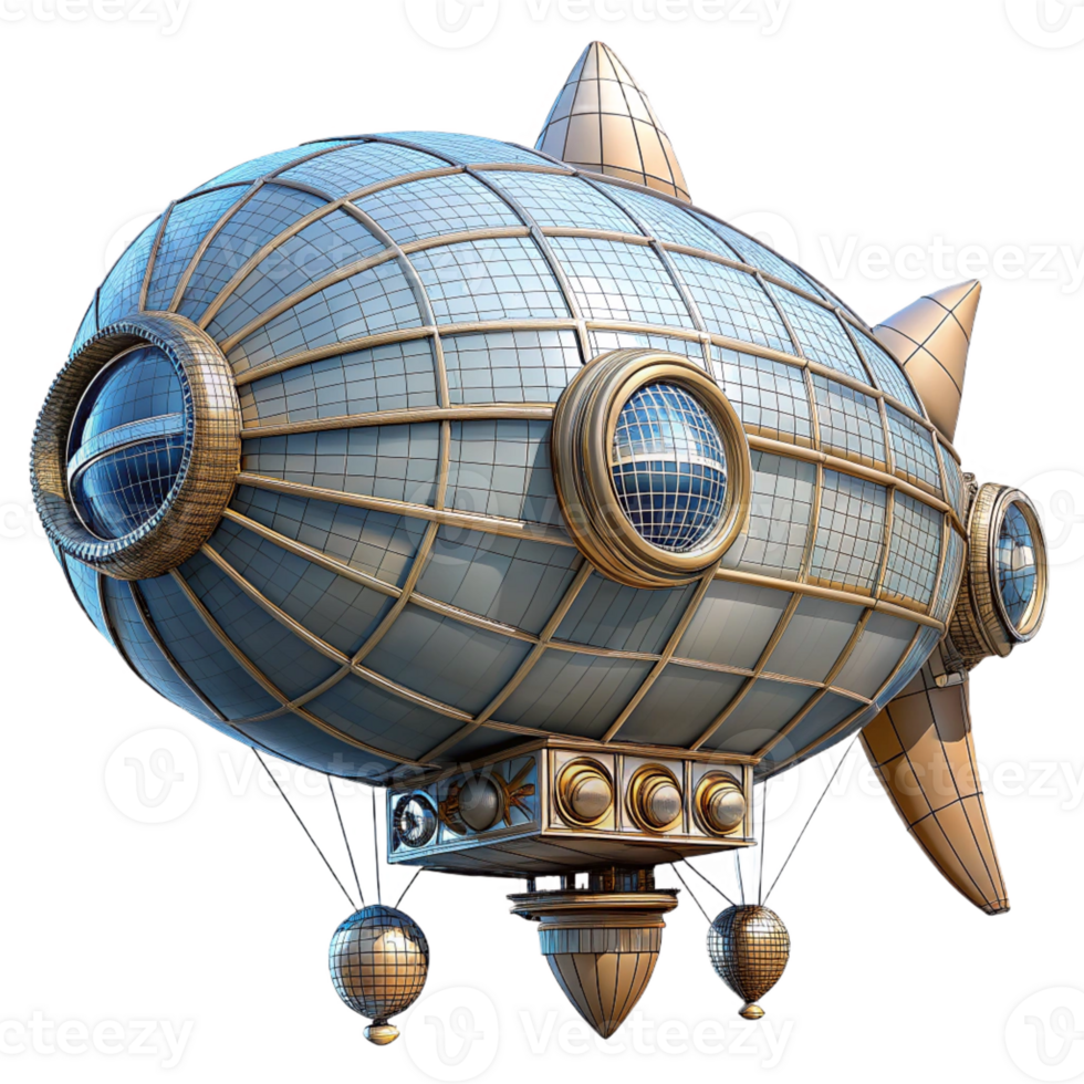 magnificent abstract Steampunk airship blueprint diagram, isolated object authentic png