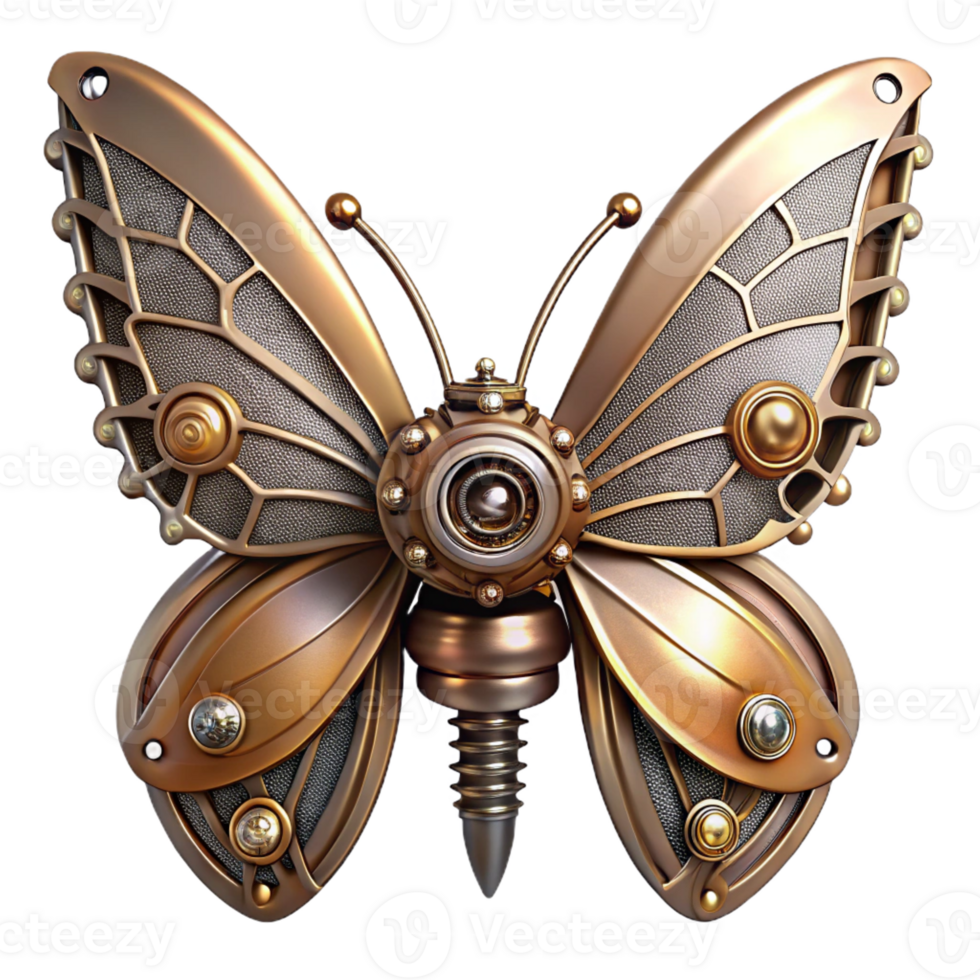 dramatic artistic Steampunk butterfly with metal wings and gears exclusive png