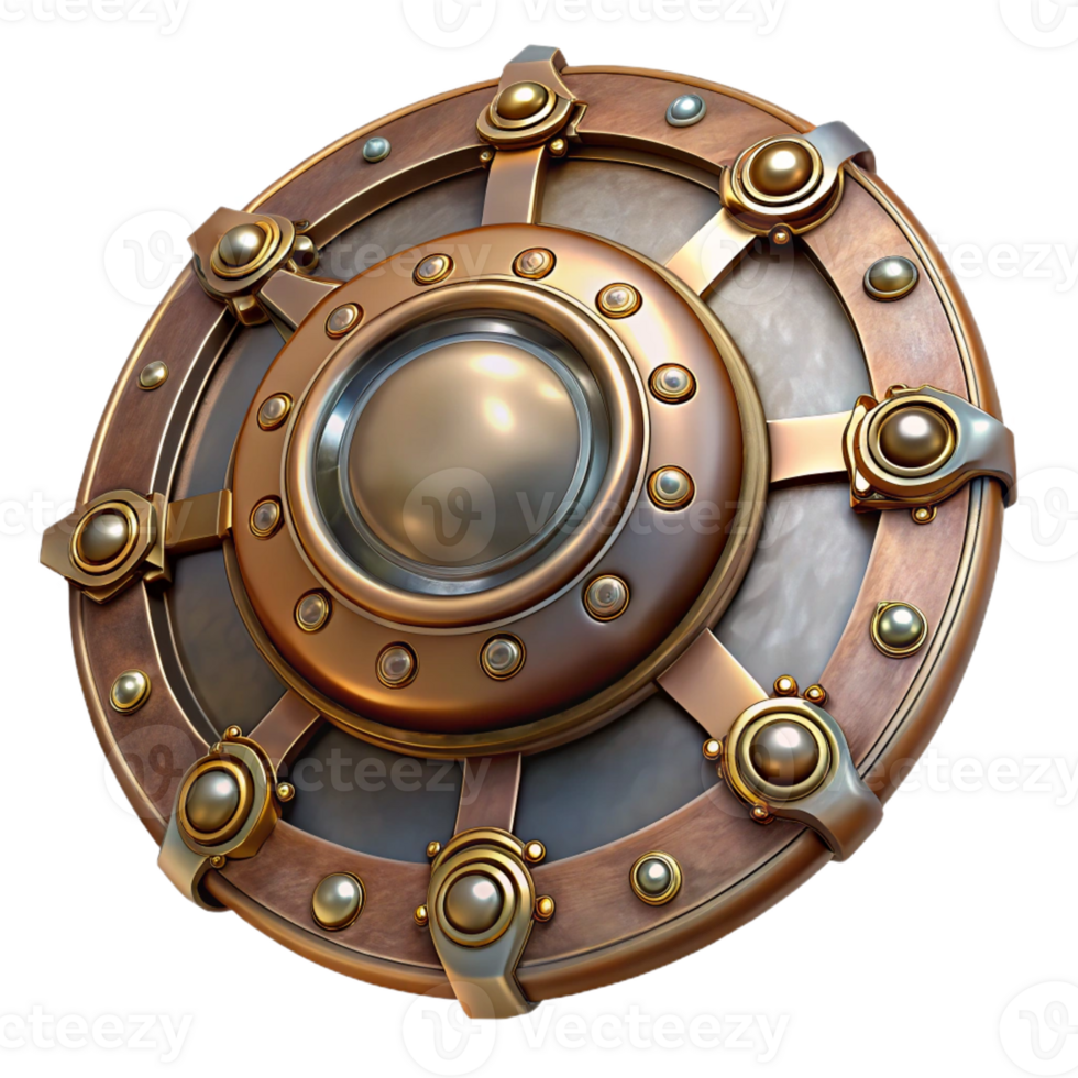 serene modern Steampunk decorative metal plate, isolated object authentic png