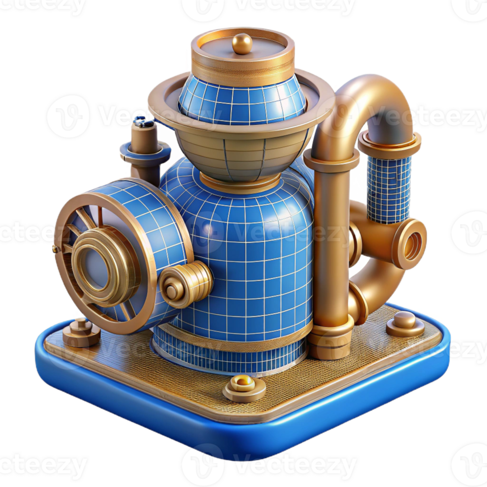 vibrant minimalist Steampunk device blueprint diagram, isolated object genuine png