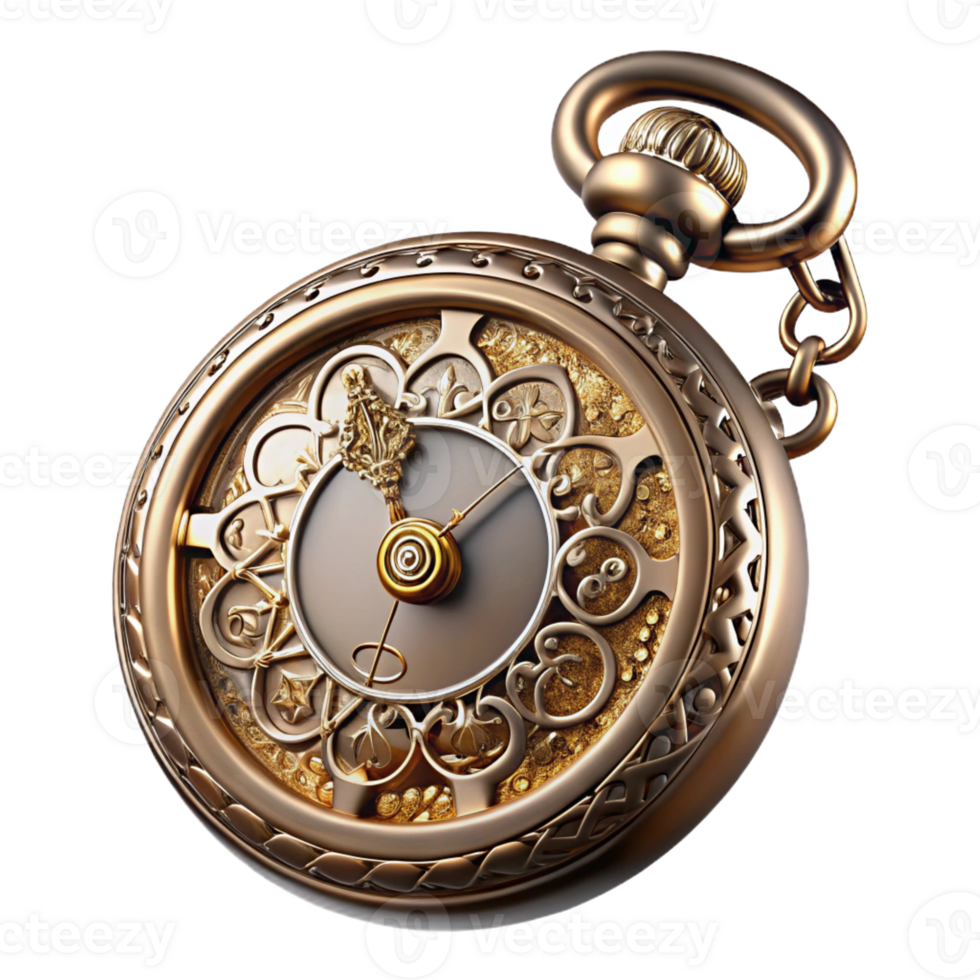 magnificent creative Steampunk pocket watch with Roman numerals and ornate filigree authentic png