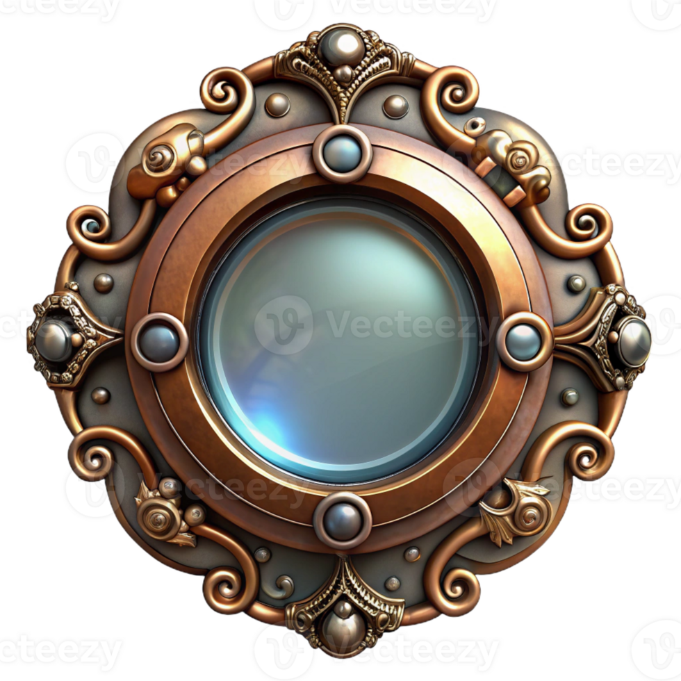 serene abstract Steampunk ornate metal frame, isolated object exclusive png