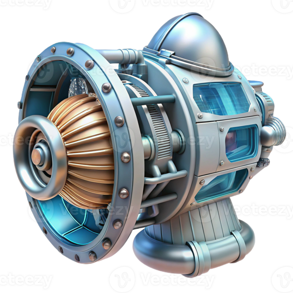 dramatic vintage Detailed model of a futuristic spacecraft engine authentic png