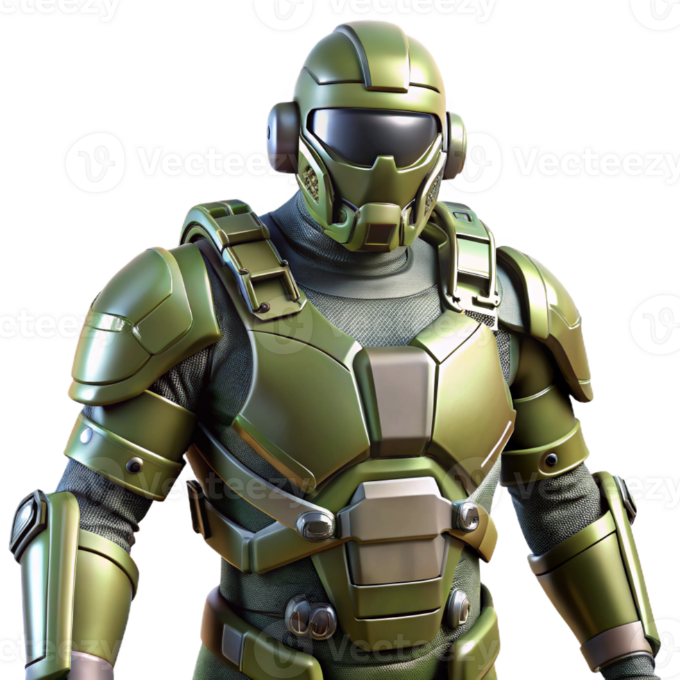extraordinary artistic Military exoskeleton suit with armored plating 4K png