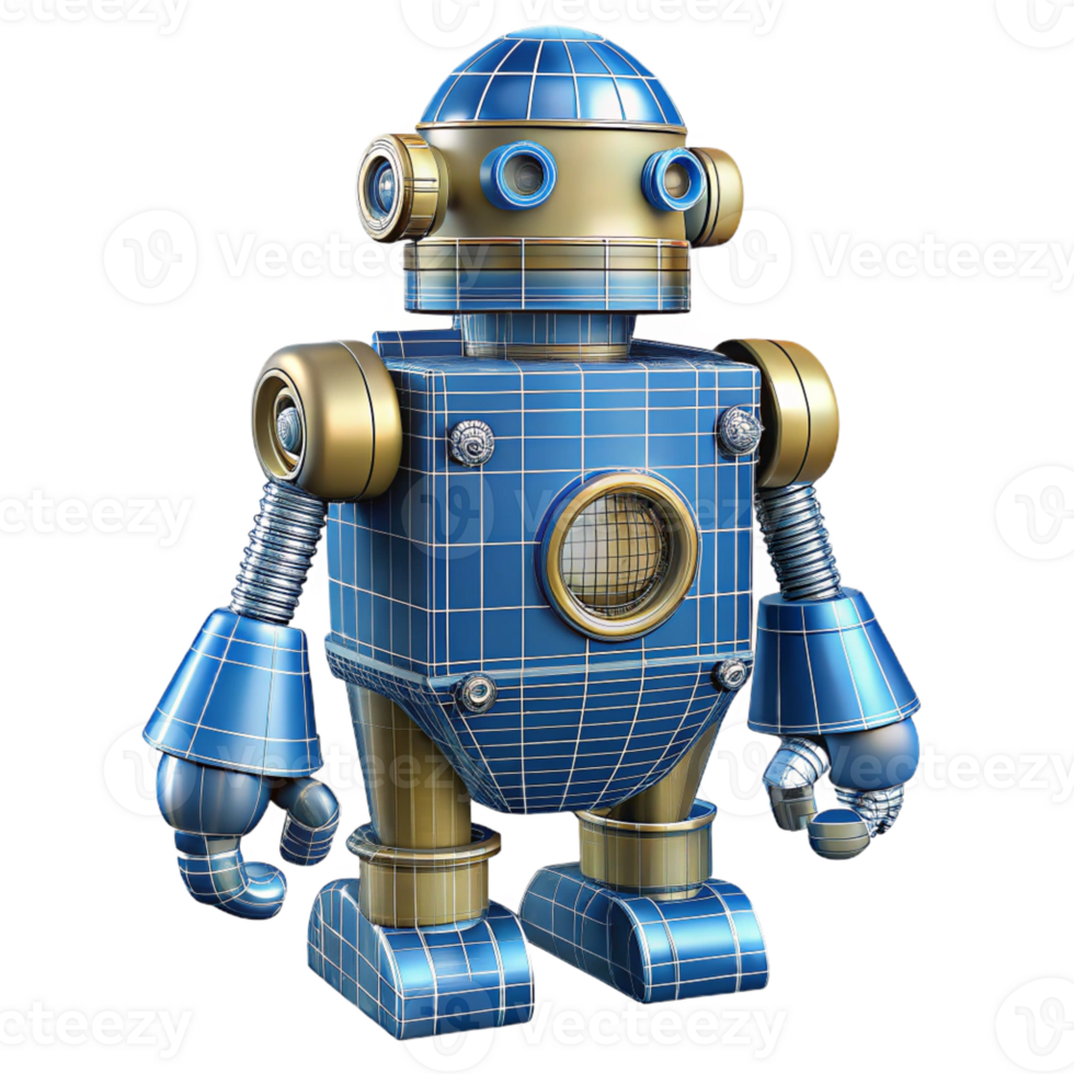vibrant classic Steampunk robot blueprint diagram, isolated object professional png
