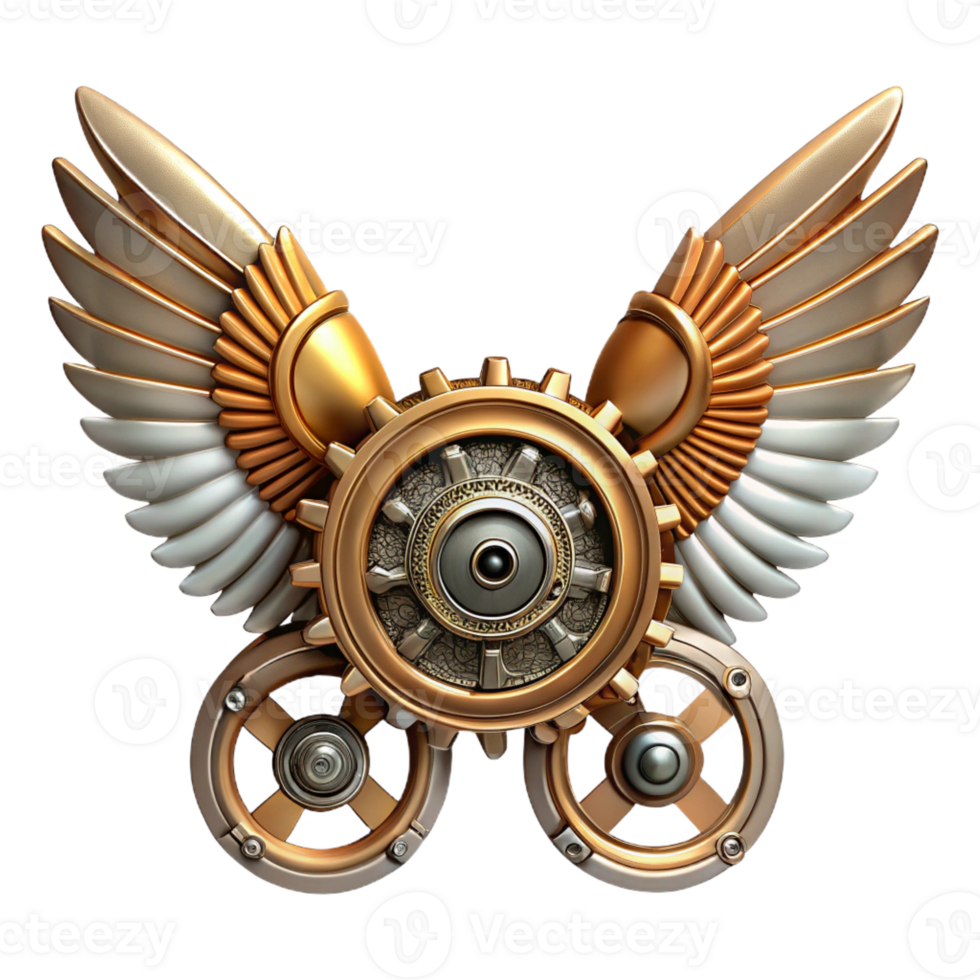 beautiful modern Steampunk wings made of gears, clockwork, and metal feathers professional png