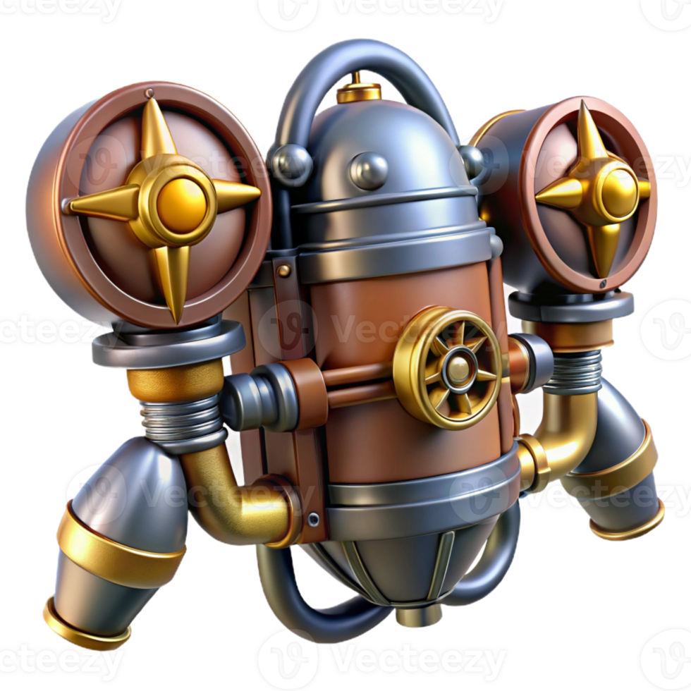 dramatic classic A steampunk jetpack with miniature turbines and brass nozzles authentic png