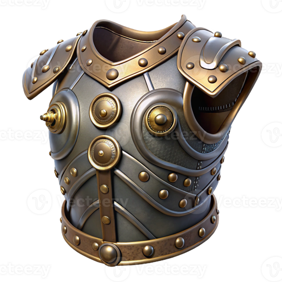 elegant contemporary Steampunk armor breastplate with intricate metal plating and rivets detailed png