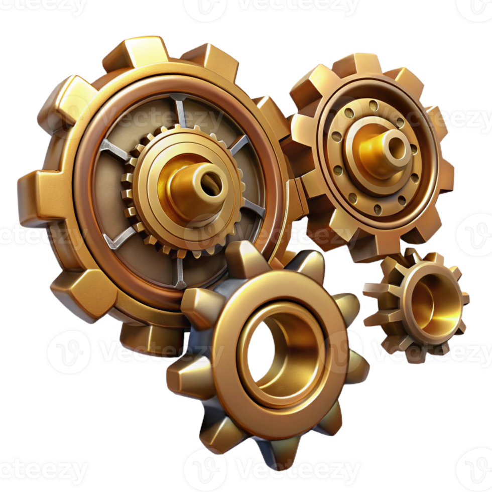 beautiful abstract Steampunk gear set with various sizes and brass finishes premium png