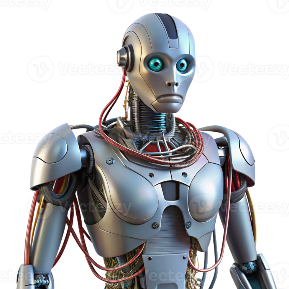 dramatic contemporary Robot torso, exposed mechanics, wires and cables original png