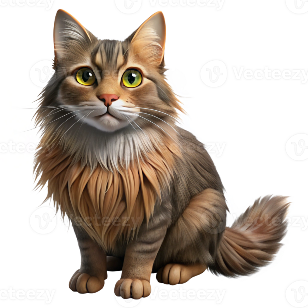 serene modern Maine cat, long fur, high resolution png