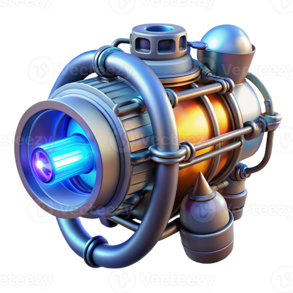 stunning traditional Spaceship Engine, glowing plasma core, intricate pipes and wires 4K png