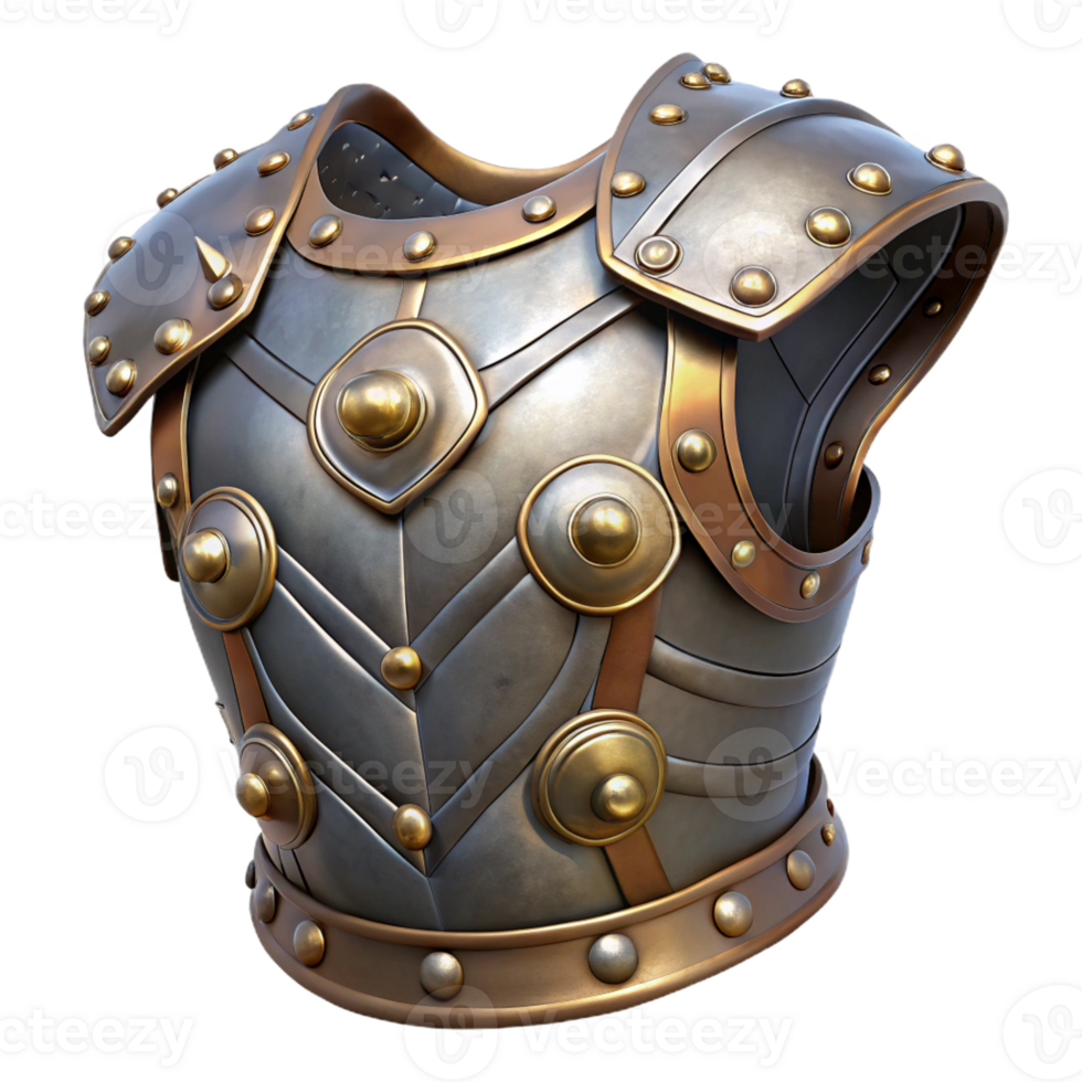 elegant modern Steampunk armor breastplate with intricate metal plating and rivets 4K png