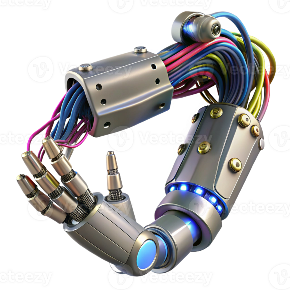 beautiful vintage Cyberpunk robotic arm with intricate wiring genuine png