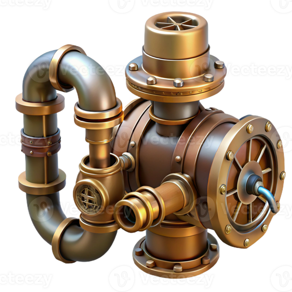 extraordinary vintage Steampunk pipe with intricate fittings, valves, and connectors high quality png