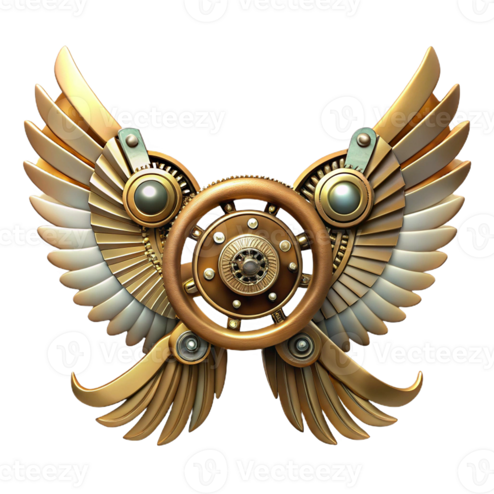 vibrant modern Steampunk wings made of gears, clockwork, and metal feathers 4K png