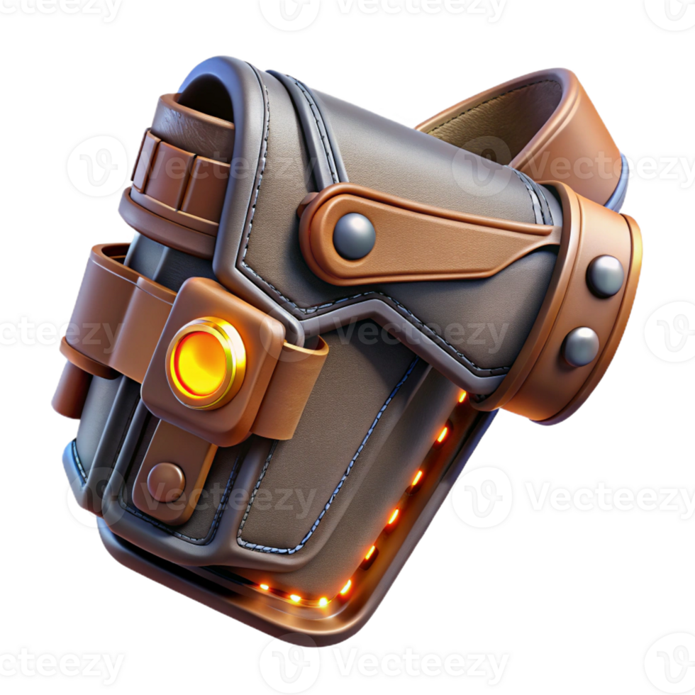 wonderful abstract Cyberpunk weapon holster, leather, glowing details authentic png