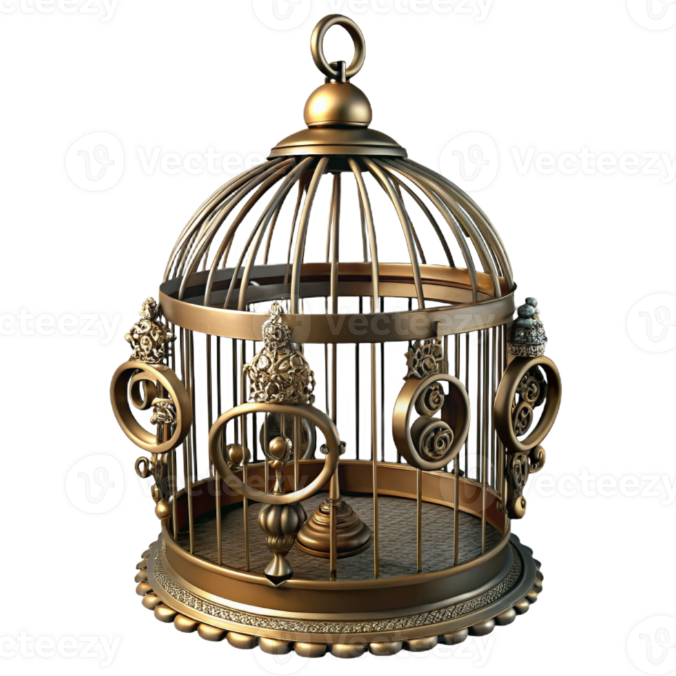 impressive modern A steampunk birdcage with intricate wirework and a brass perch 4K png