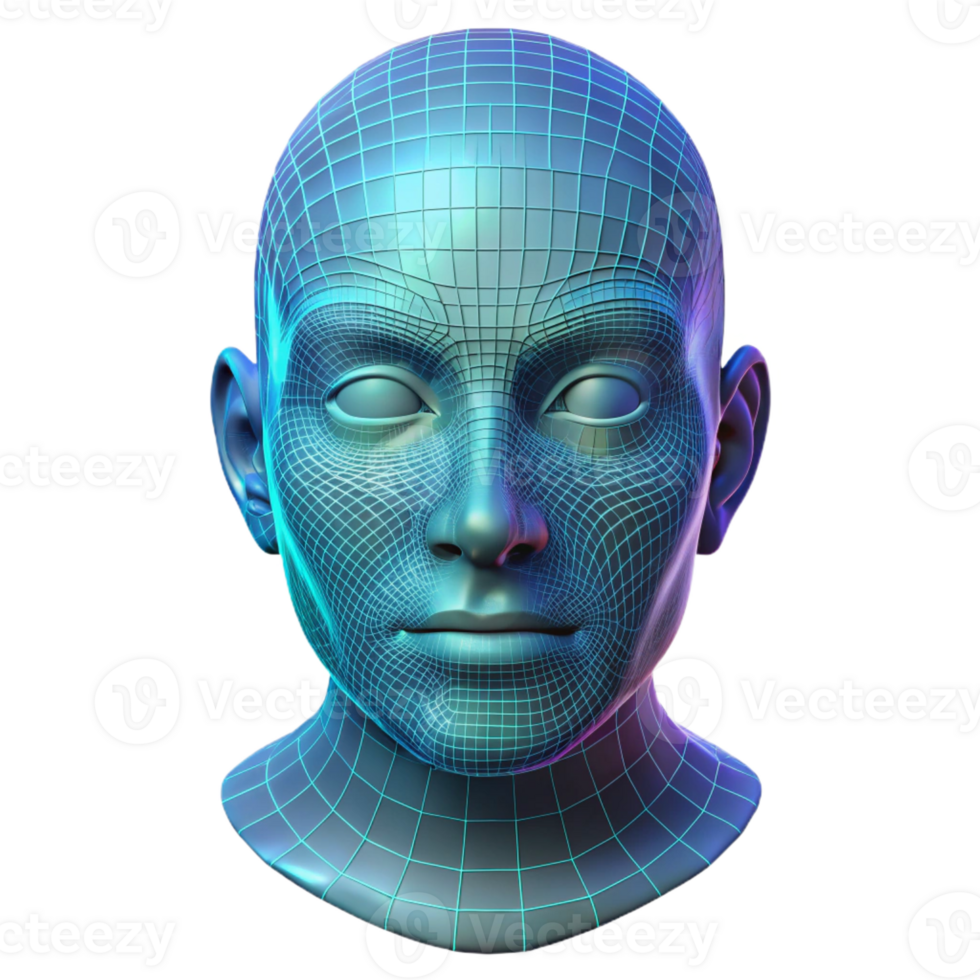 dramatic traditional Hologram Projection of a Human Face, digital grid effect premium png