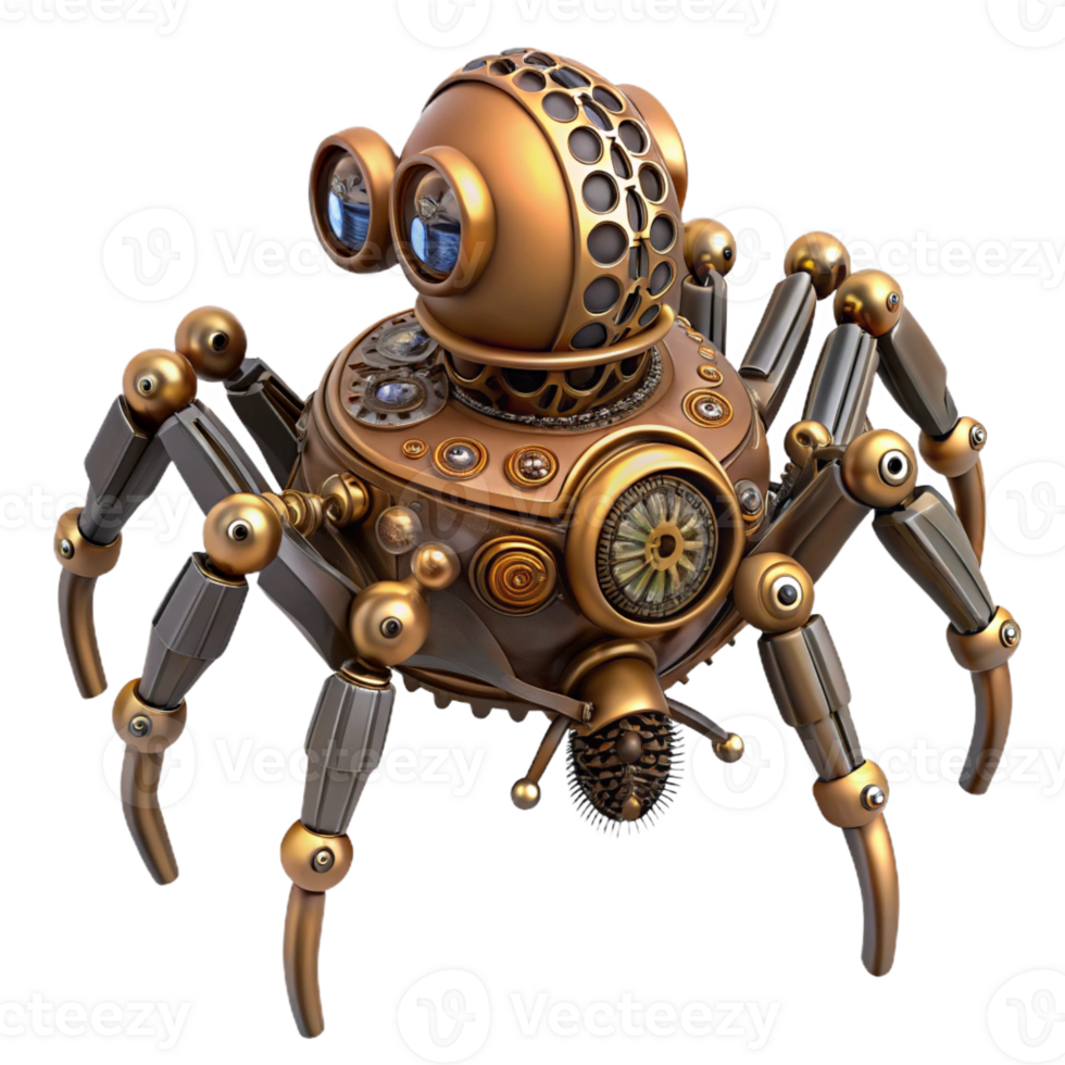 extraordinary modern Steampunk clockwork spider with intricate legs and gears high resolution png