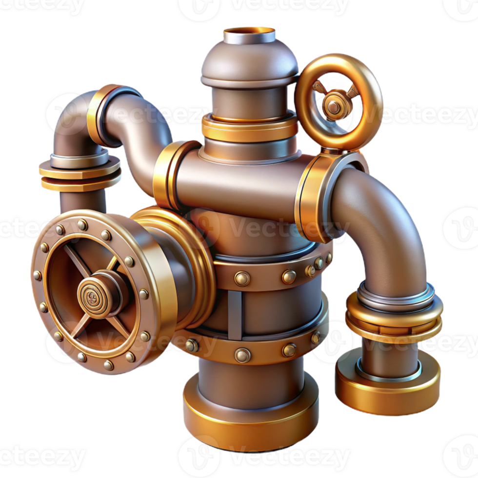 extraordinary rustic Steampunk pipe with intricate fittings, valves, and connectors original png