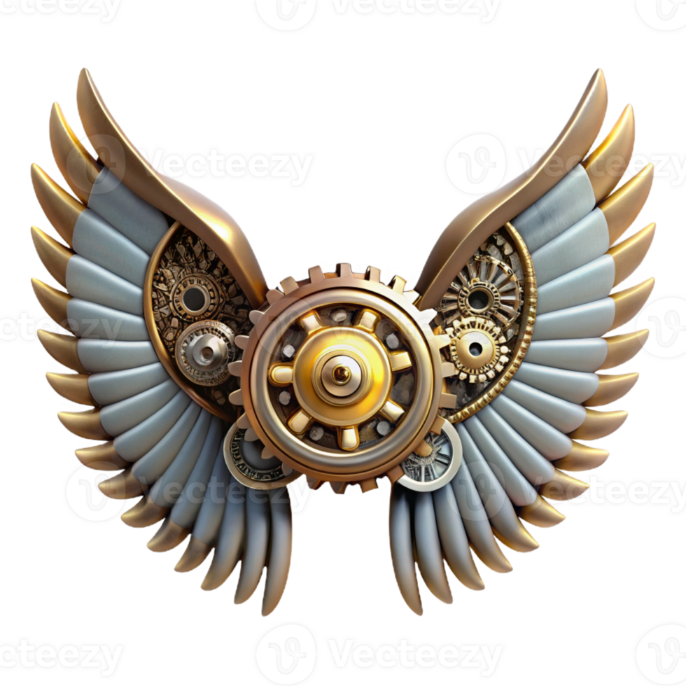 elegant rustic Steampunk wings made of gears, clockwork, and metal feathers original png