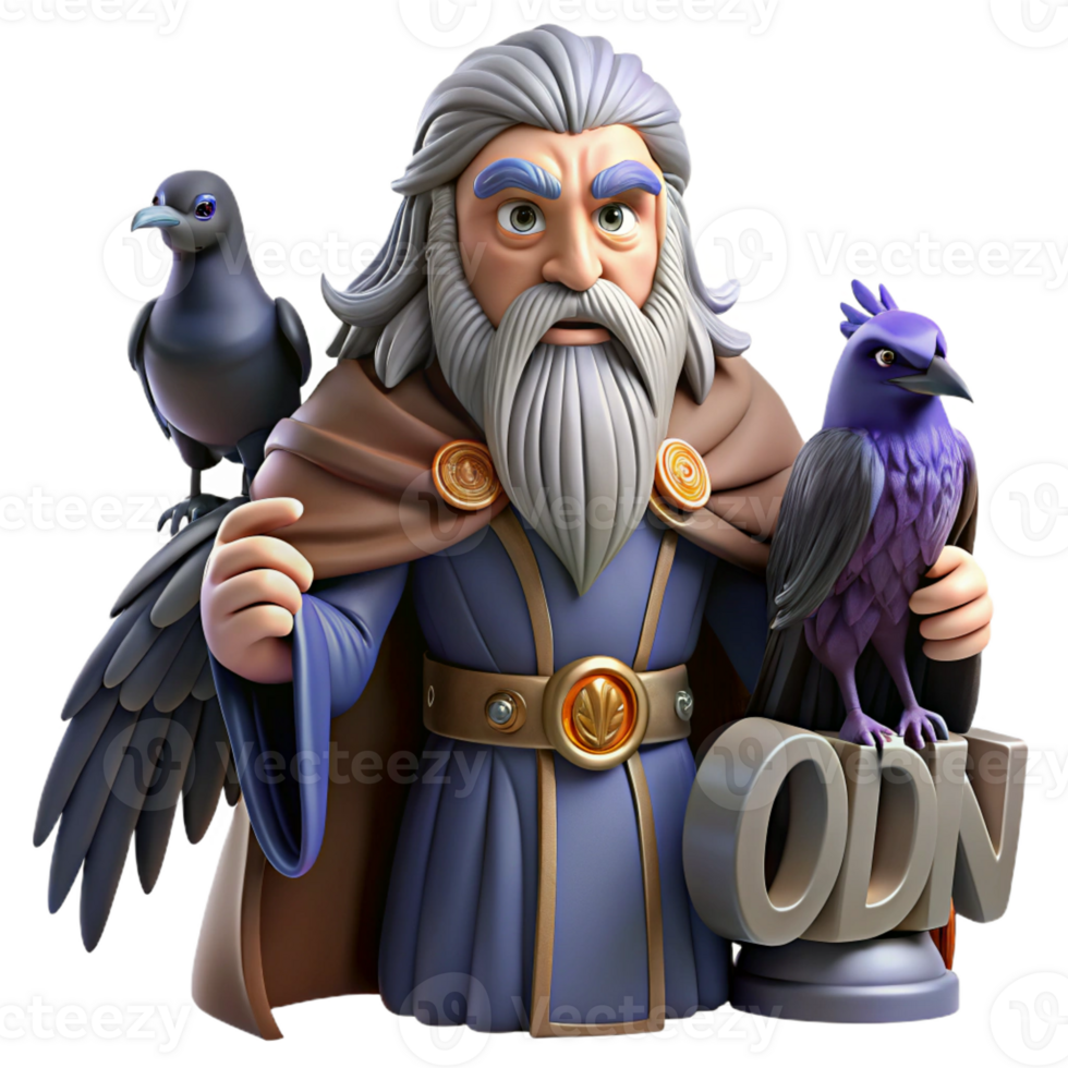 beautiful classic Odin, Allfather, Norse god, with ravens, high quality png