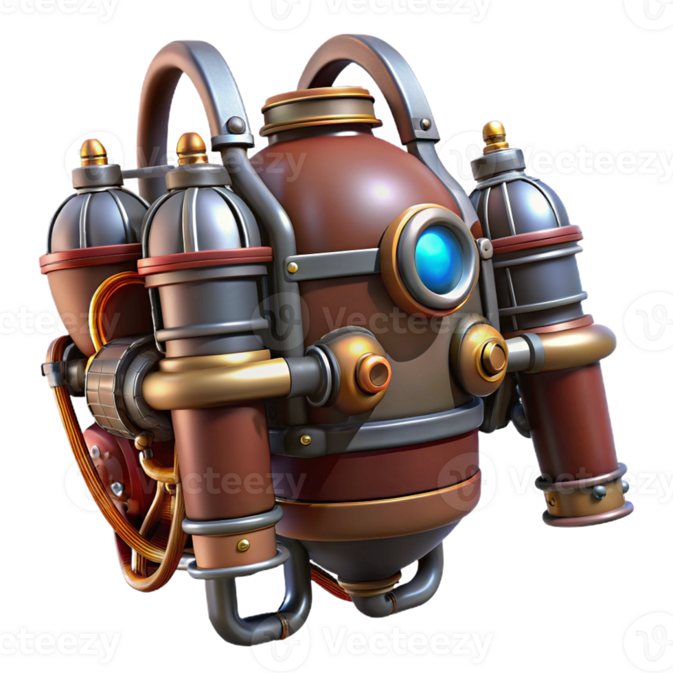 impressive artistic Steampunk jetpack with thrusters, tanks, and control levers high quality png