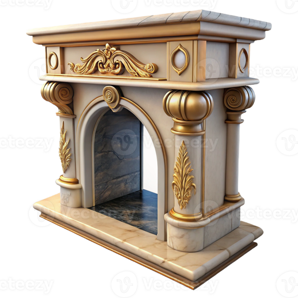 stunning artistic Victorian fireplace mantel, ornate, marble, genuine png