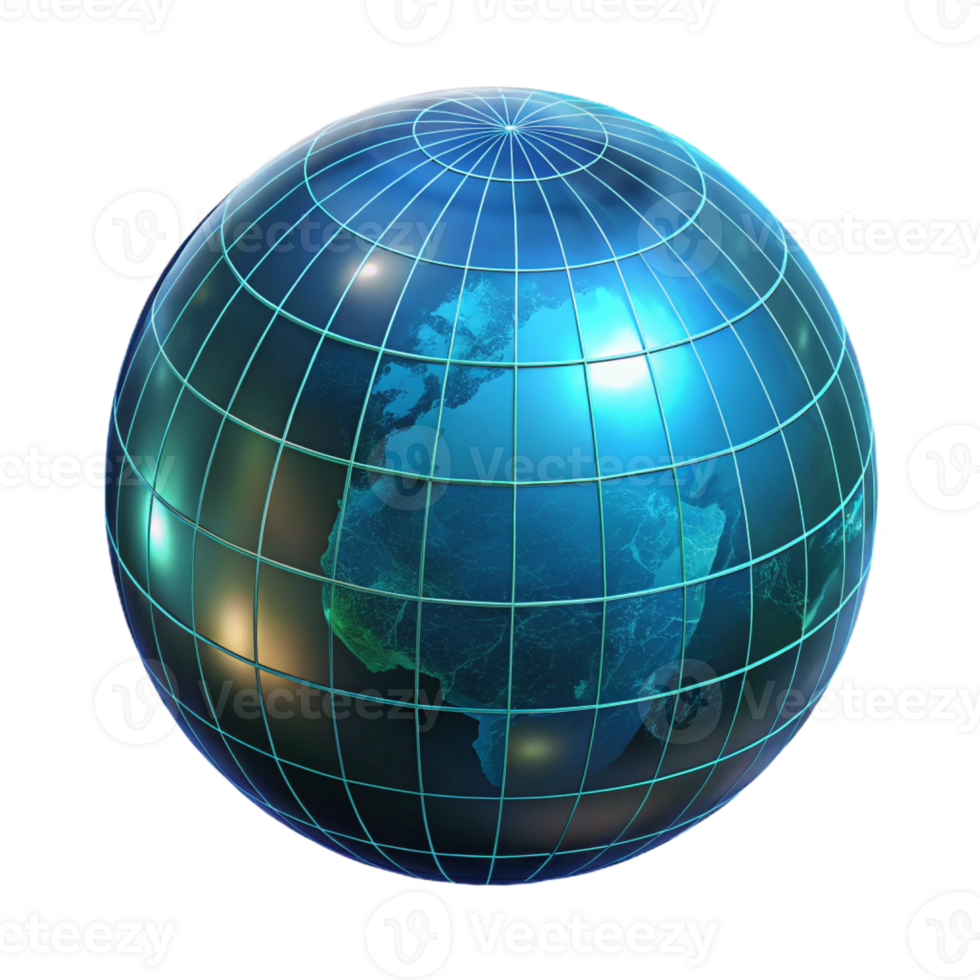 impressive artistic Hologram of a Planet Earth, digital grid effect 4K png