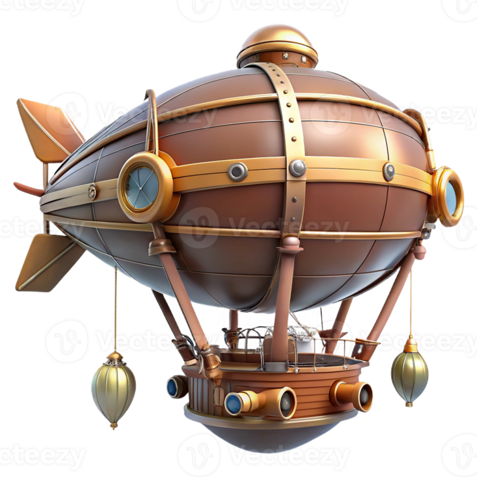 magnificent contemporary Steampunk dirigible miniature with propellers, gondolas, and intricate details detailed png