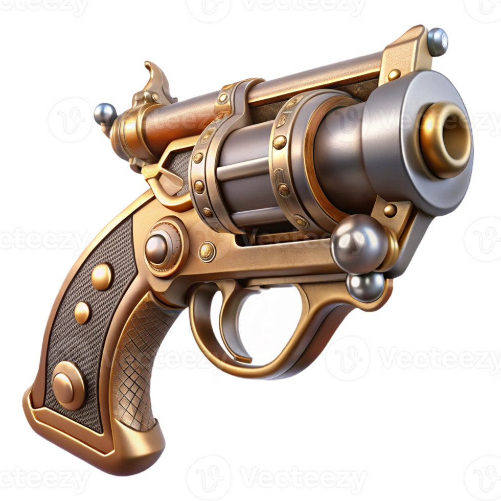 vibrant creative A steampunk pistol with intricate engravings and a pearl handle original png