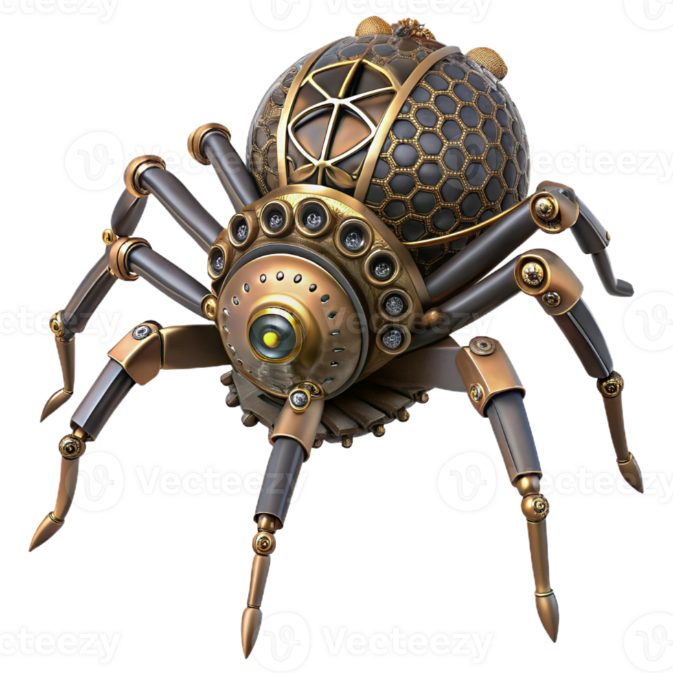 elegant artistic Steampunk clockwork spider with intricate legs and gears professional png