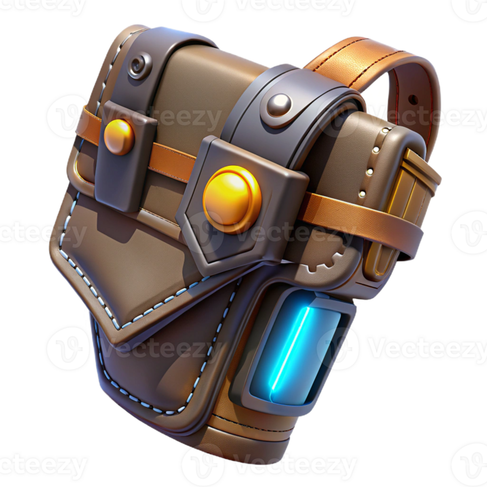 magnificent creative Cyberpunk weapon holster, leather, glowing details professional png