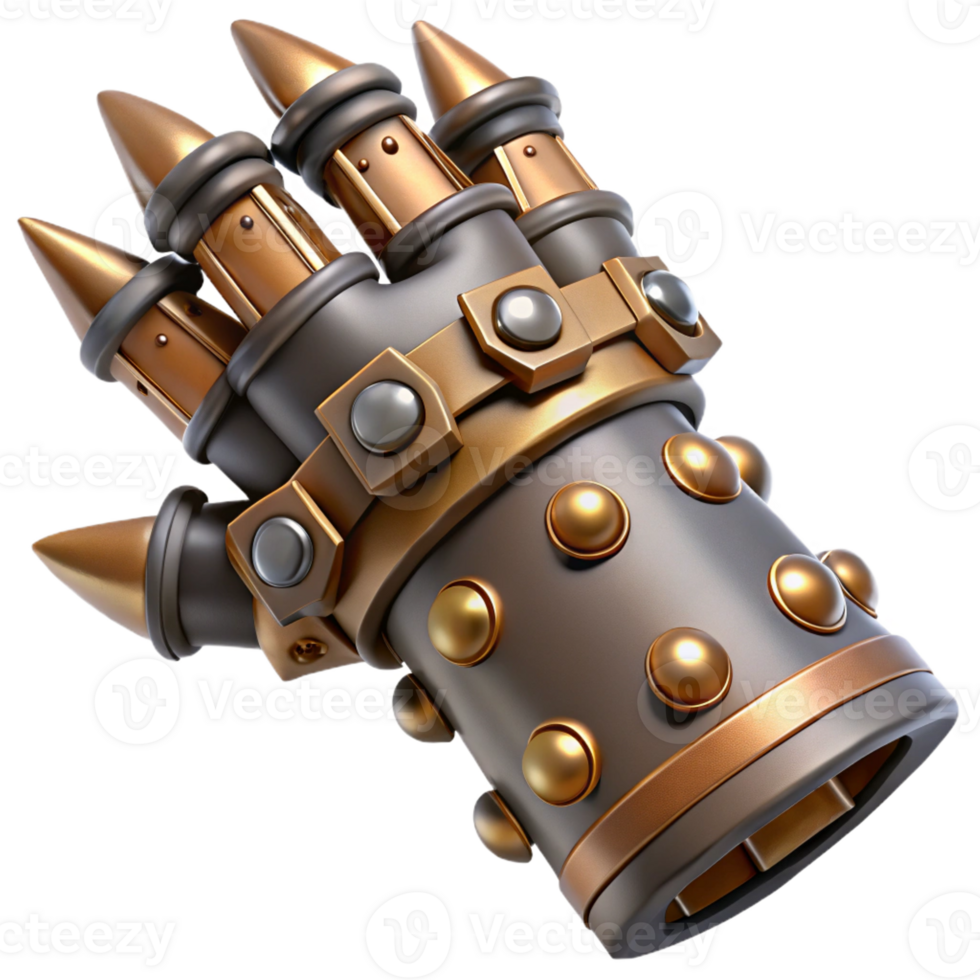vibrant minimalist Steampunk gauntlet with articulated fingers and spiked knuckles high resolution png