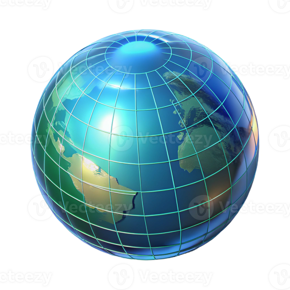 elegant vintage Hologram of a Planet Earth, digital grid effect original png