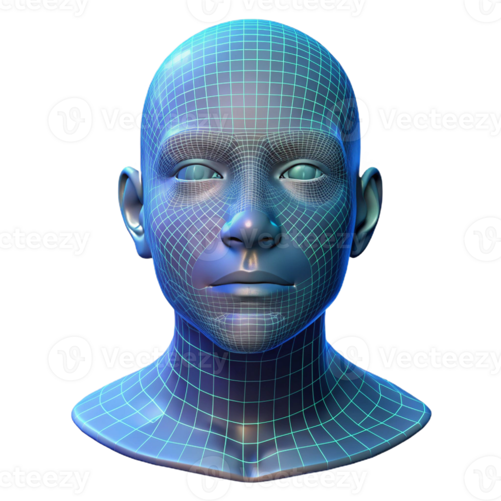 elegant artistic Hologram Projection of a Human Face, digital grid effect genuine png
