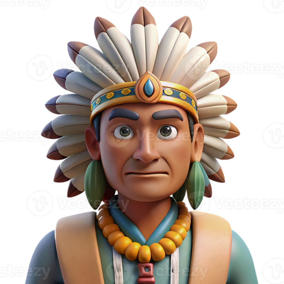 beautiful classic Native American chief, feathered headdress, ceremonial clothing, high quality png