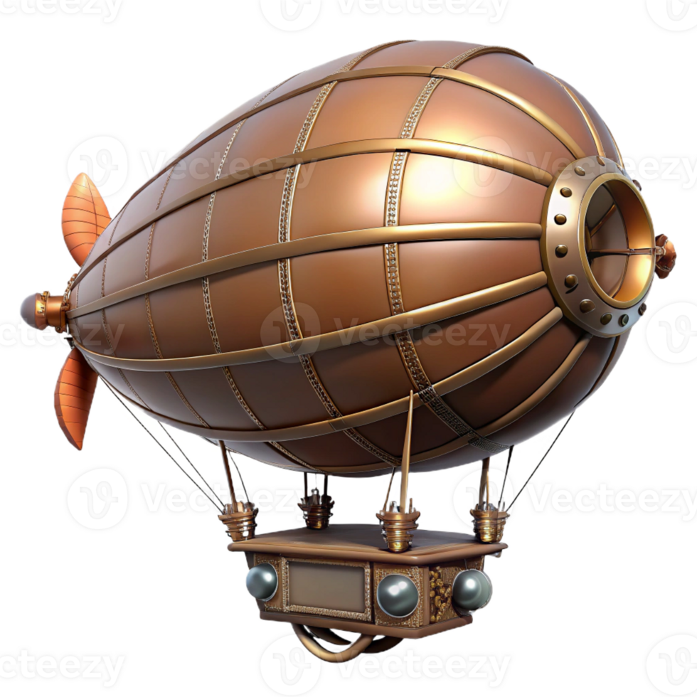 wonderful artistic Steampunk dirigible miniature model with detailed rigging high resolution png