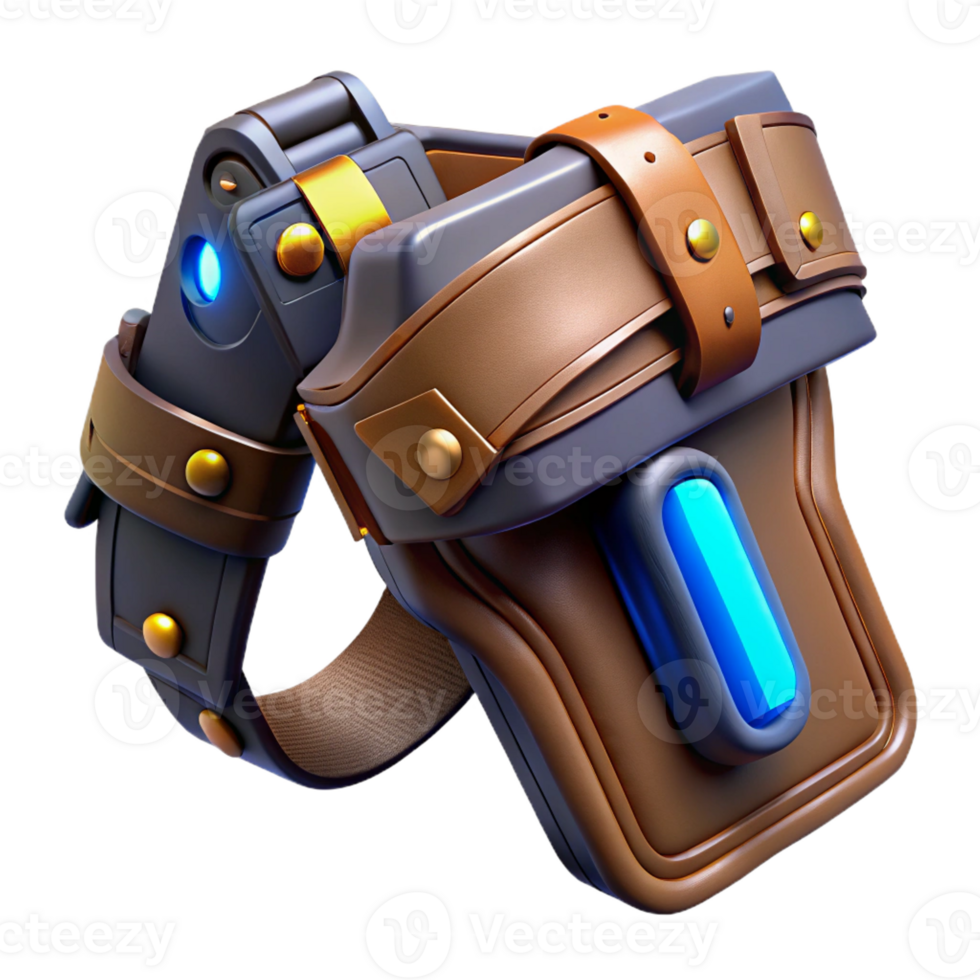 impressive artistic Cyberpunk weapon holster, leather, glowing details detailed png
