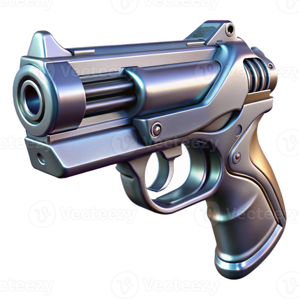 impressive rustic Futuristic pistol, sleek design, chrome finish 4K png