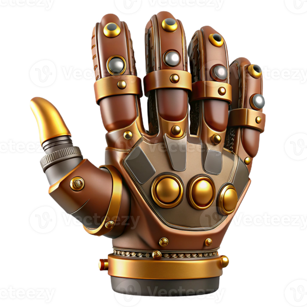 elegant modern Steampunk robotic hand with articulated fingers and brass knuckles genuine png
