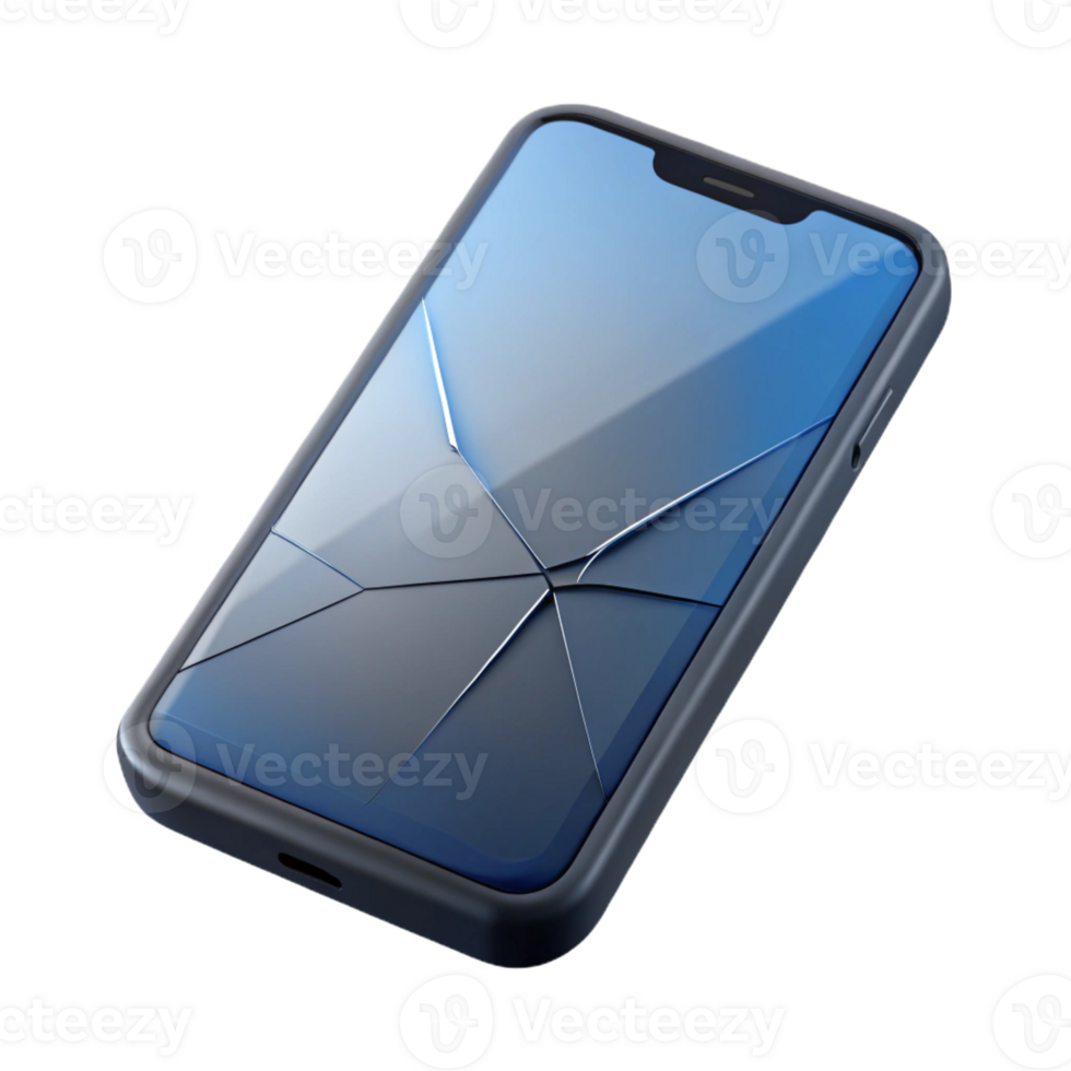beautiful creative Smartphone with cracked screen, isolated high quality png