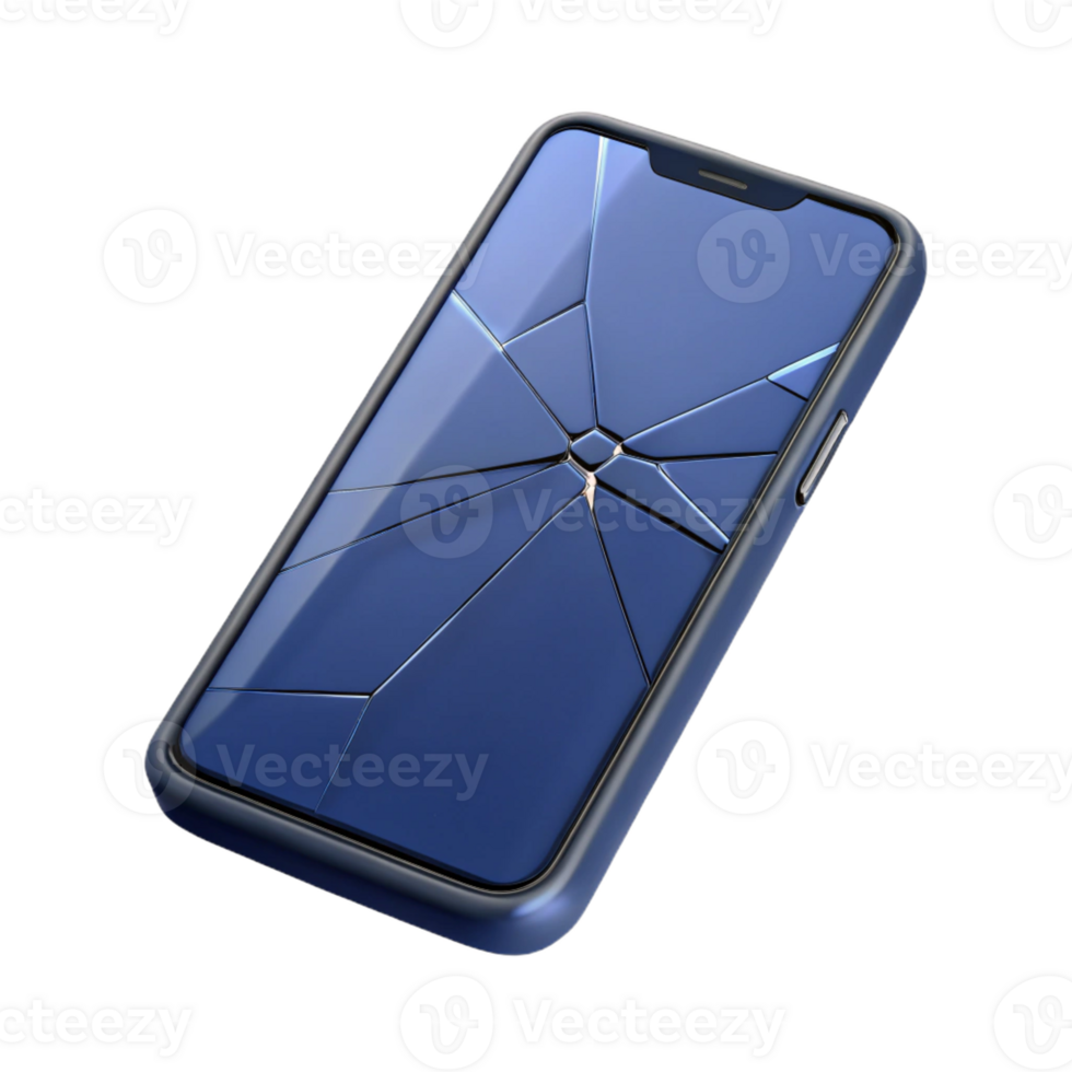 stunning classic Smartphone with cracked screen, isolated premium png